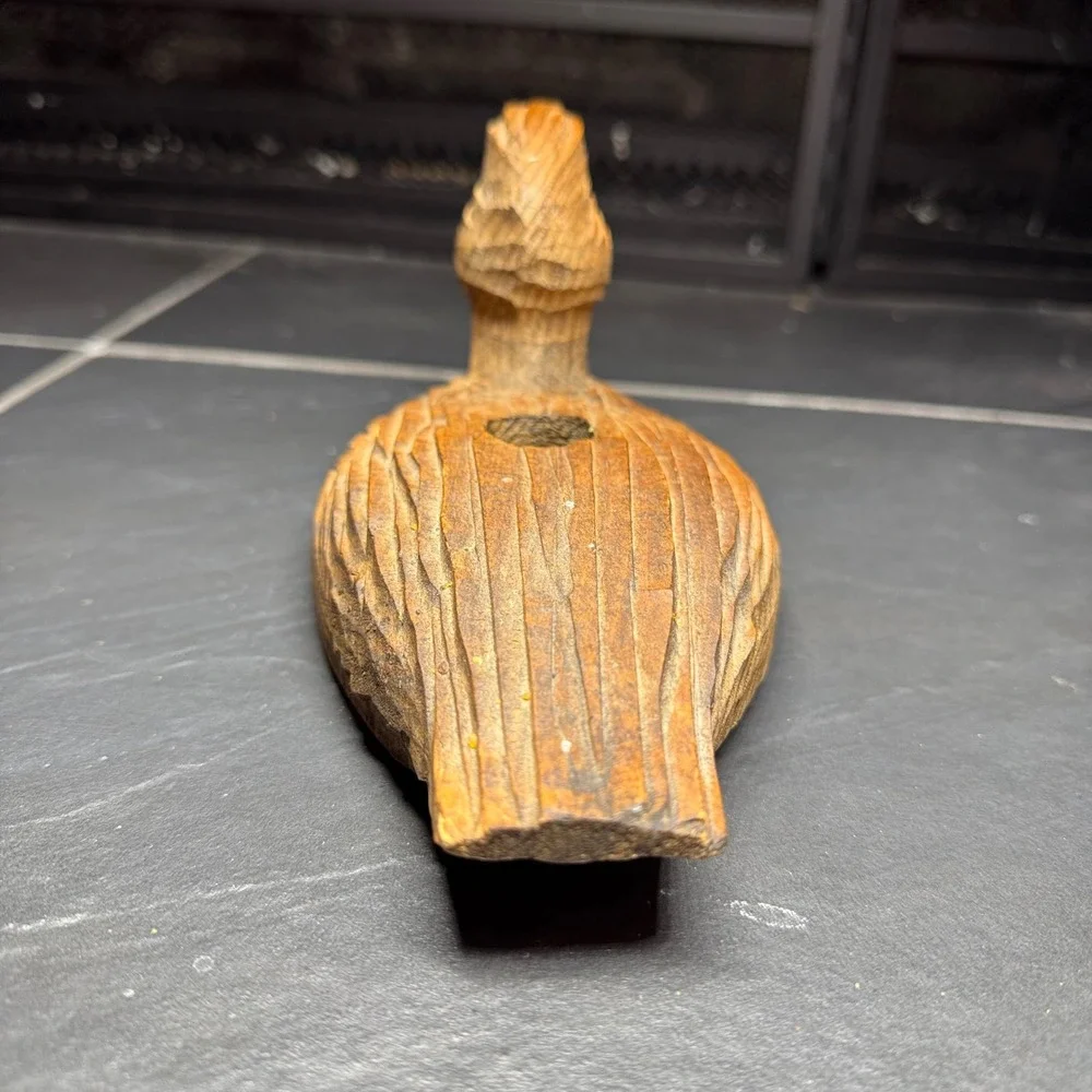 Vintage Hand Carved Wooden Duck Decoy Candle Holder Rustic Waterfowl Figurine 9